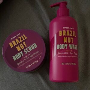 Trader Joe's Brazil Nut Body Wash and Scrub Set - Vibrant Pink